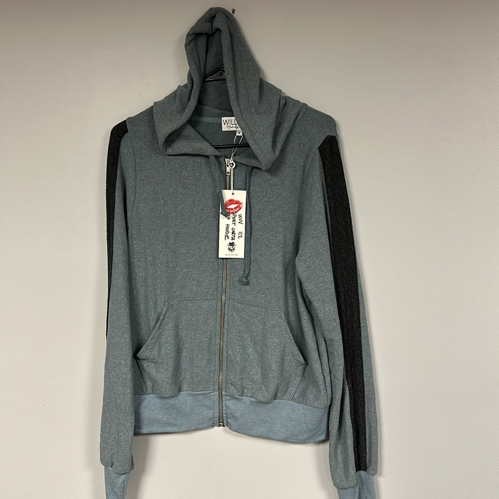 Wildfox Gray Sport Carta SUPER SOFT Full Zip Hoodie Jacket, S (runs big) NWT